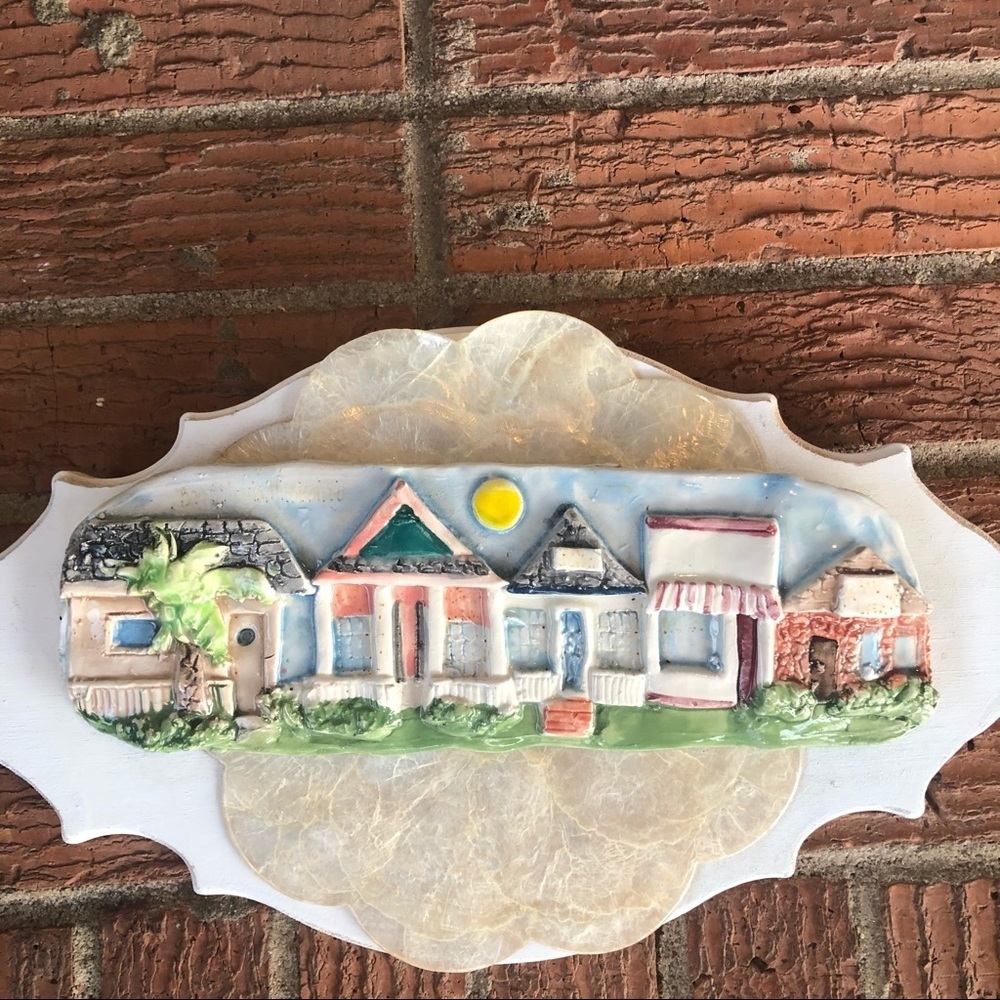 Mixed Media Art Bay St Louis Beach Front Scene 1990s by Clay Creations - Picture 3 of 6